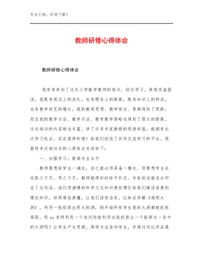 2023年教师研修心得体会优选例文12篇文档选编