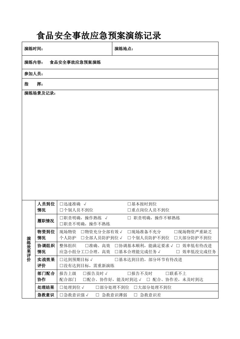 食品安全事故应急预案演练记录