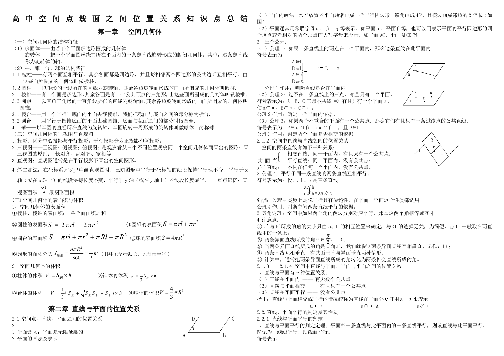 (完整word)空间点线面之间位置关系知识点总结-推荐文档