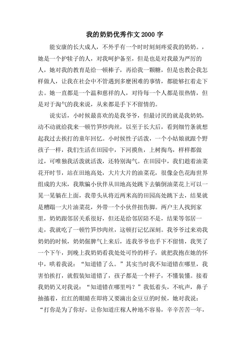 我的奶奶作文2000字