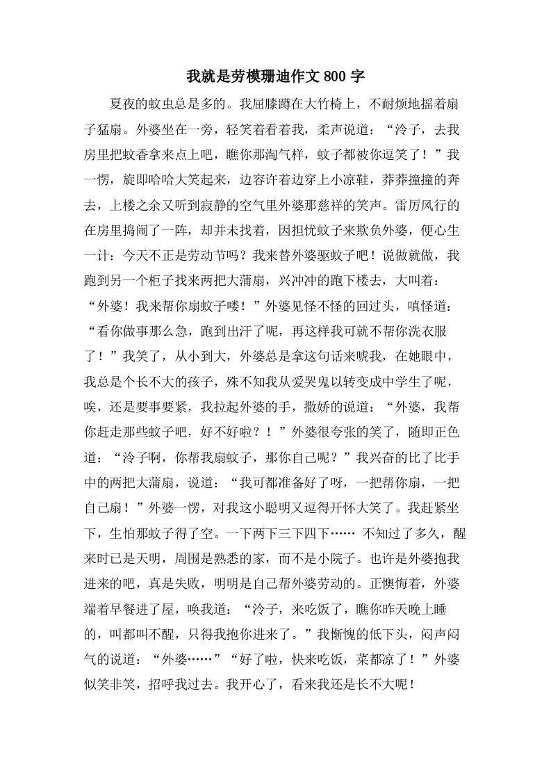 我就是劳模珊迪作文800字