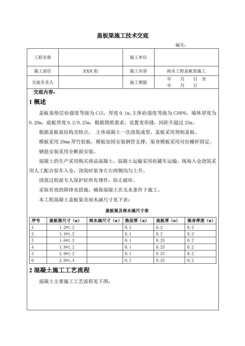 盖板渠施工技术交底