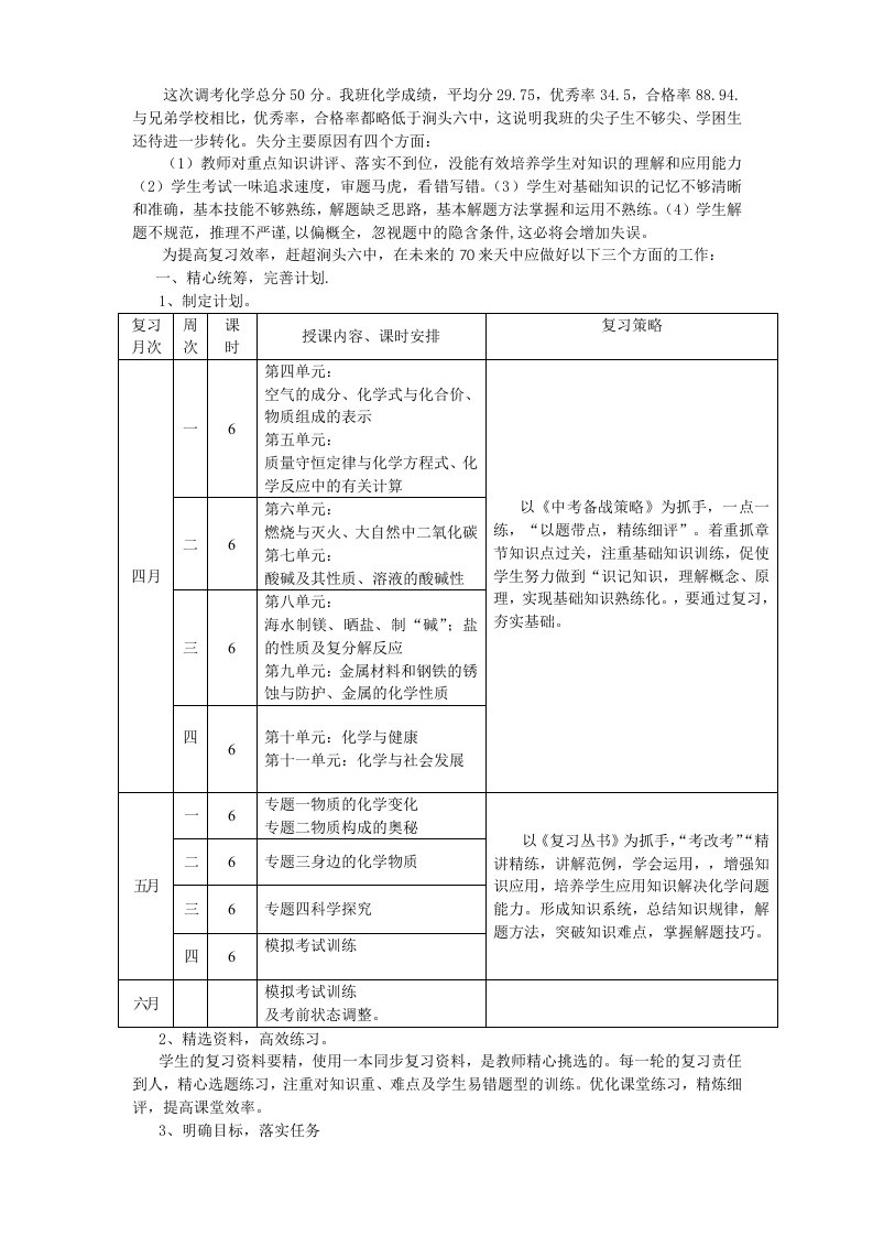 中考化学备考方案