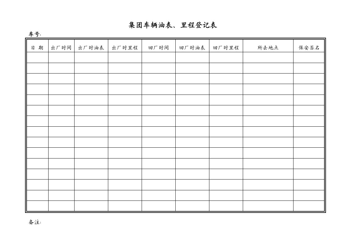 集团车辆油表、里程登记表