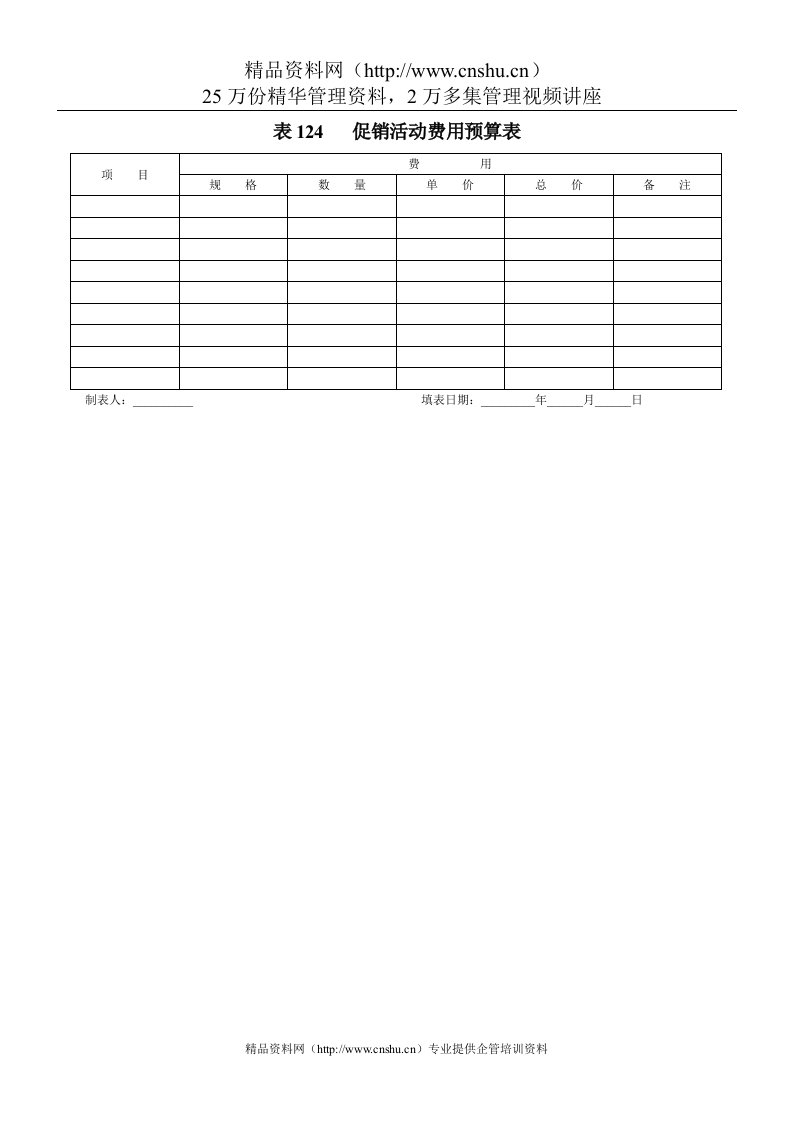 表124促销活动费用预算表(1)