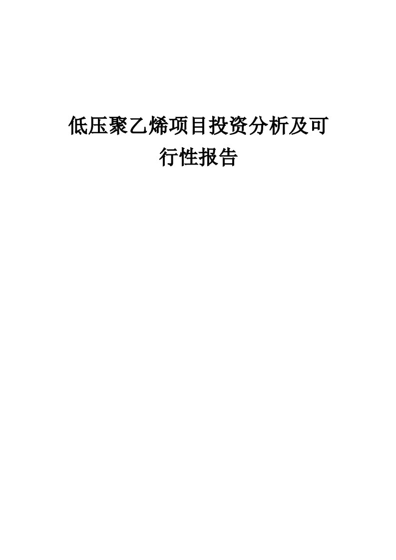 低压聚乙烯项目投资分析及可行性报告