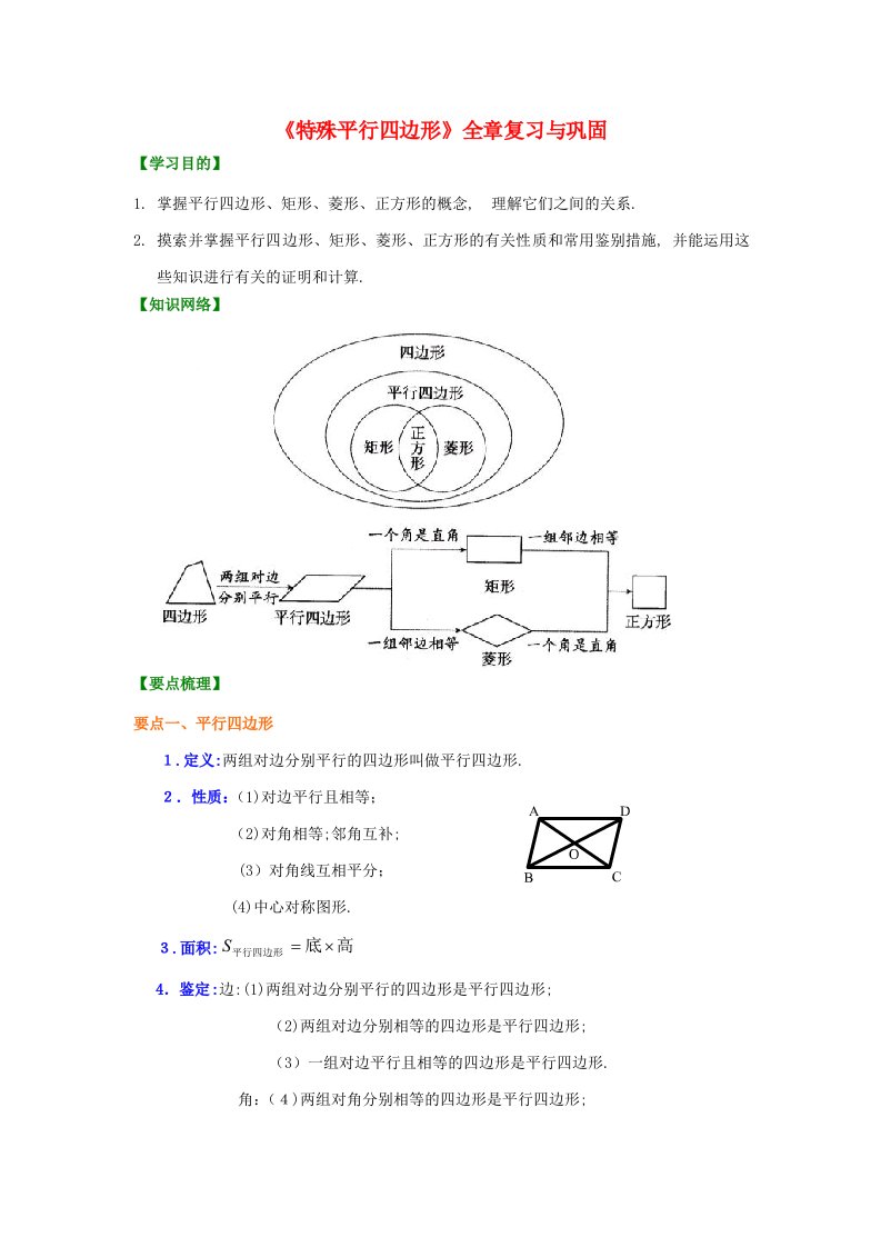 [推荐学习]-九年级数学上册--特殊平行四边形全章复习与巩固知识讲解及例题