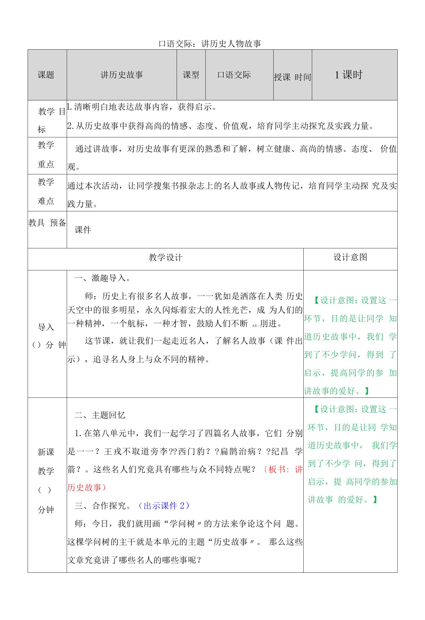 口语交际讲历史人物故事教学教案