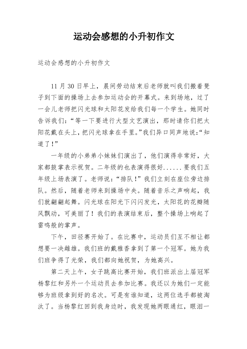 运动会感想的小升初作文