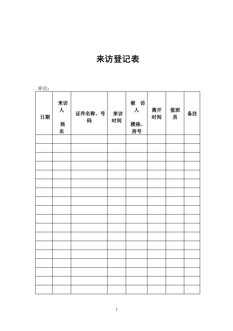 来访登记表（表格模板、DOC格式）