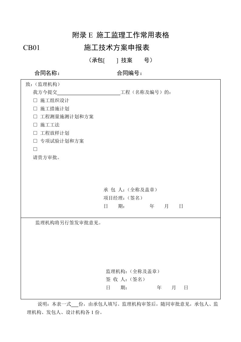 工程监理-水利工程建设项目施工监理规范附表