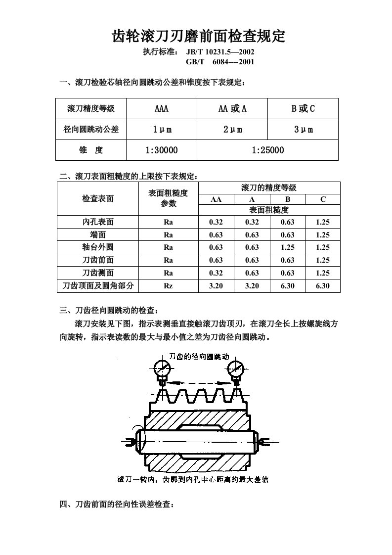 齿轮滚刀刃磨前面检查规定