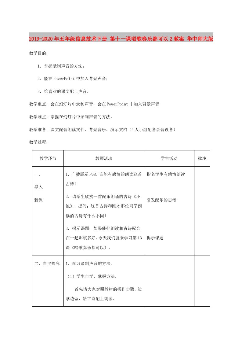 2019-2020年五年级信息技术下册