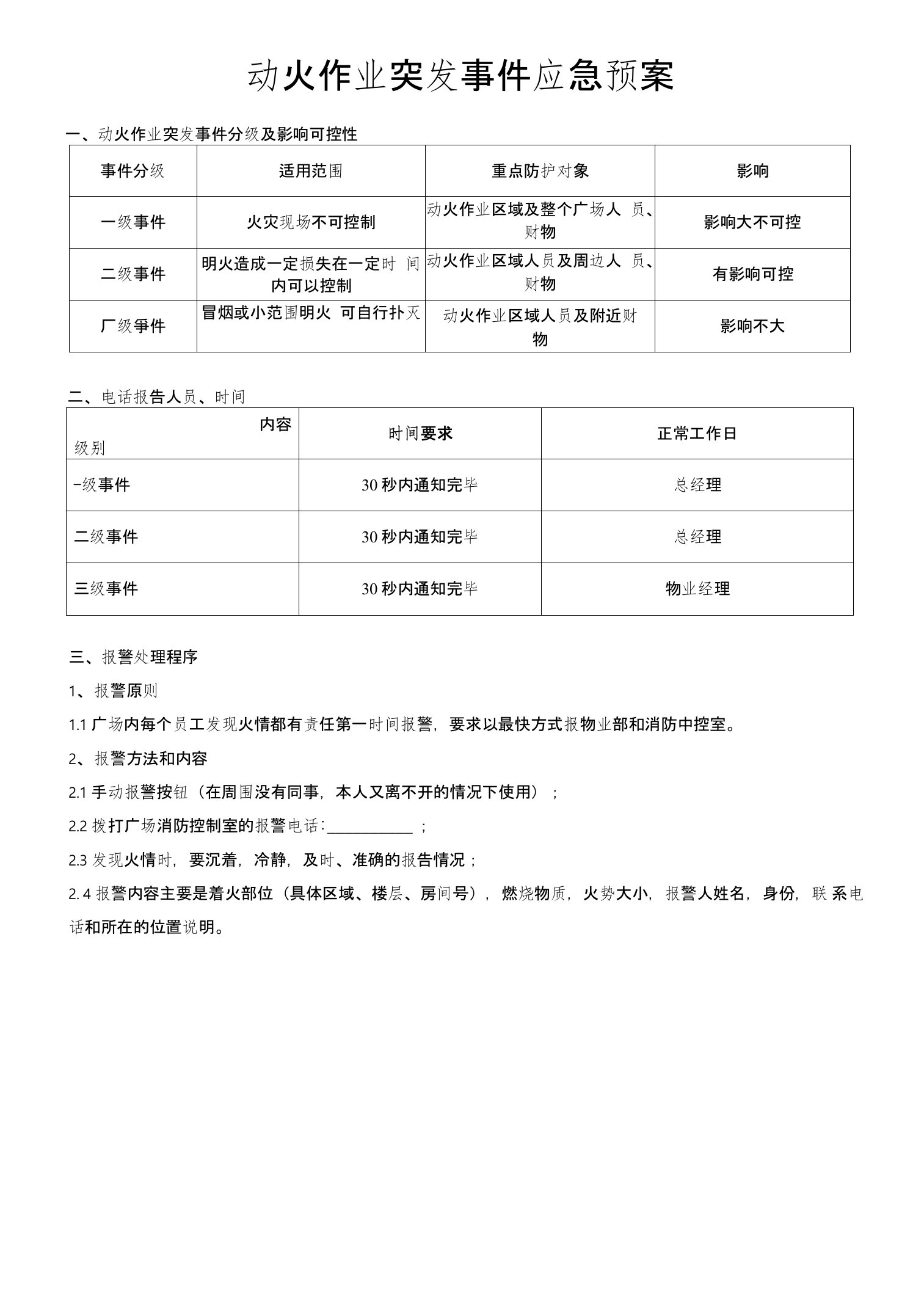 动火作业突发事件应急预案