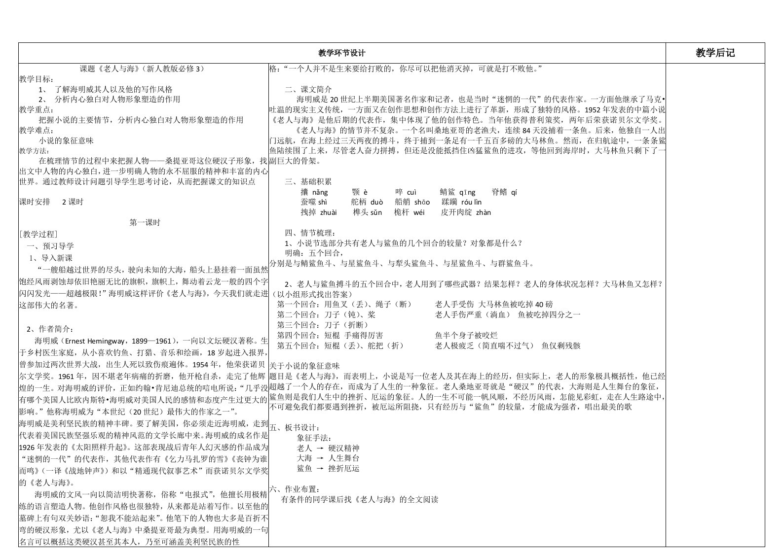 高一语文必修三《老人与海》