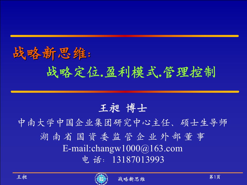 战略新思维：战略定位盈利模式管理控制