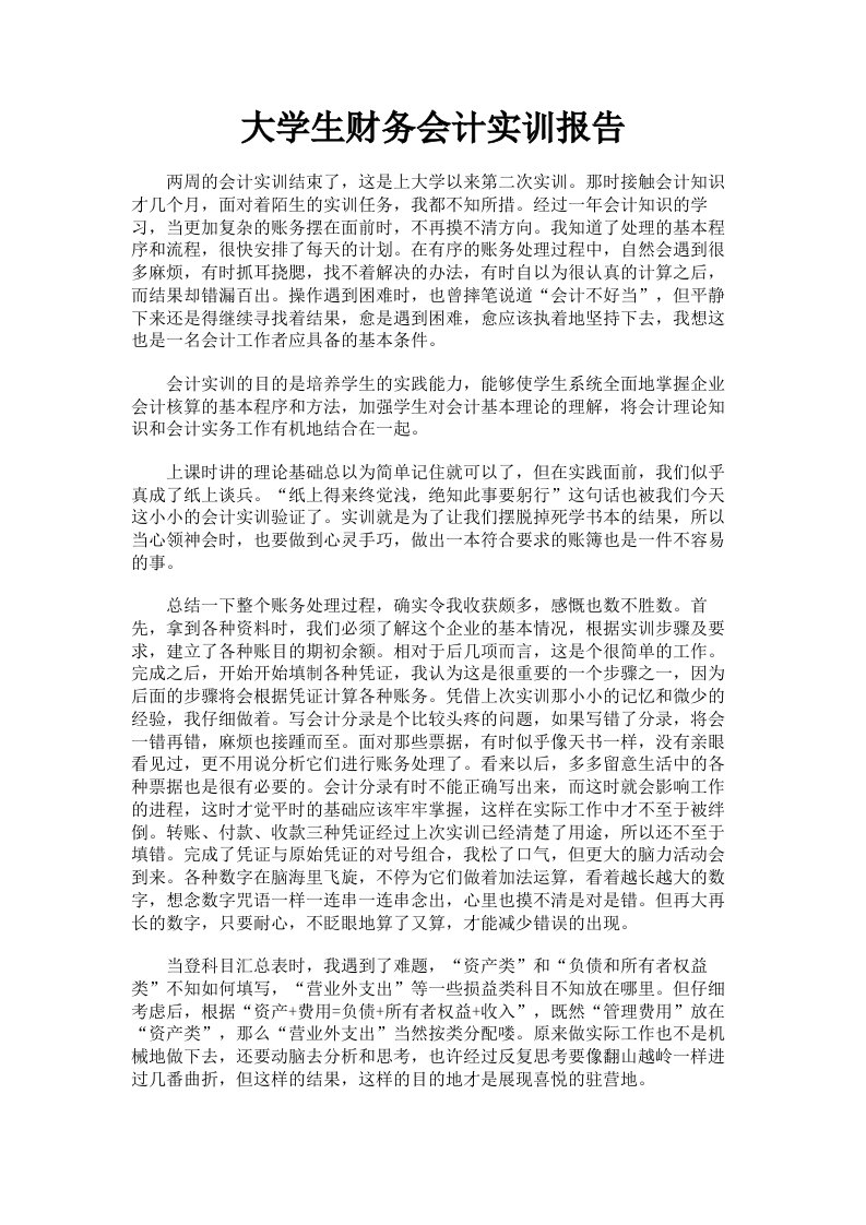 大学生财务会计实训报告