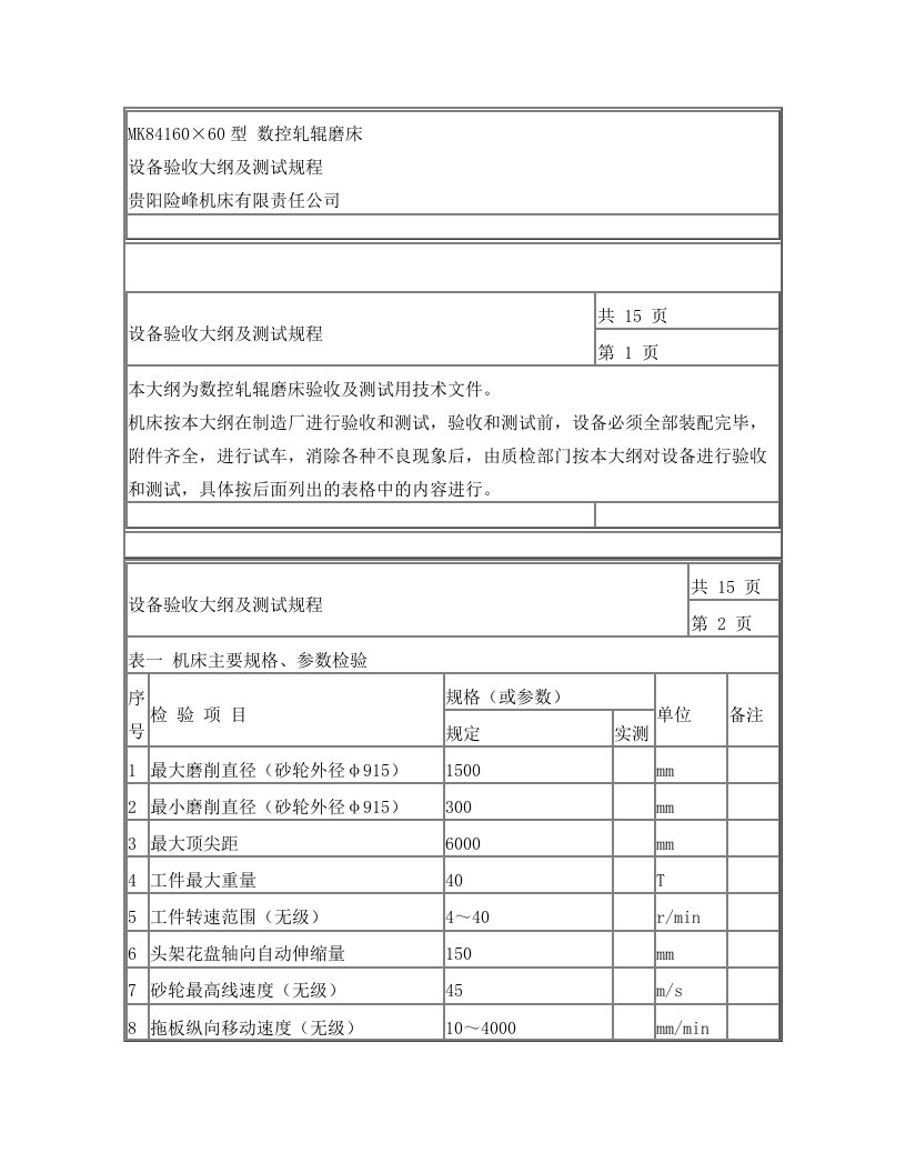 MK84160轧辊磨床设备验收大纲及测试规程