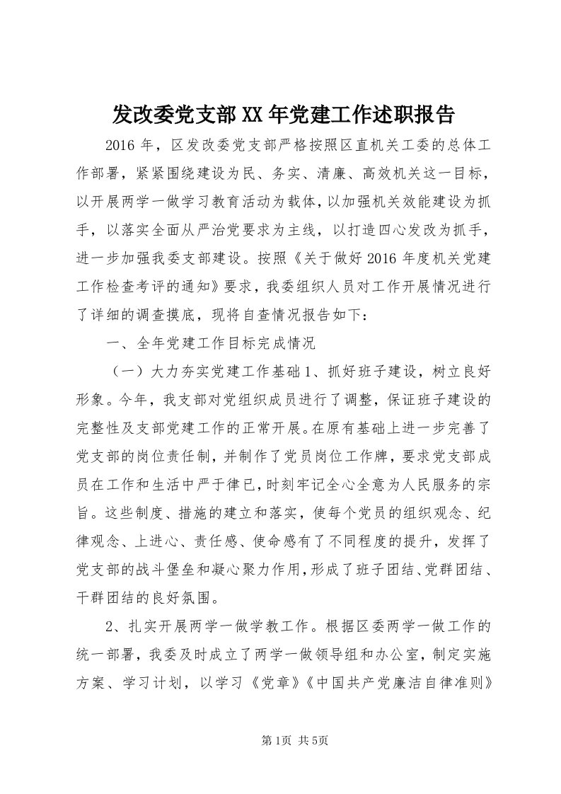 发改委党支部某年党建工作述职报告