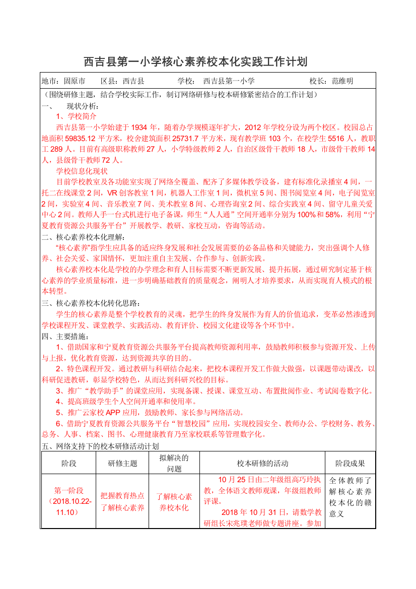 西吉县第一小学核心素养校本化实践工作计划