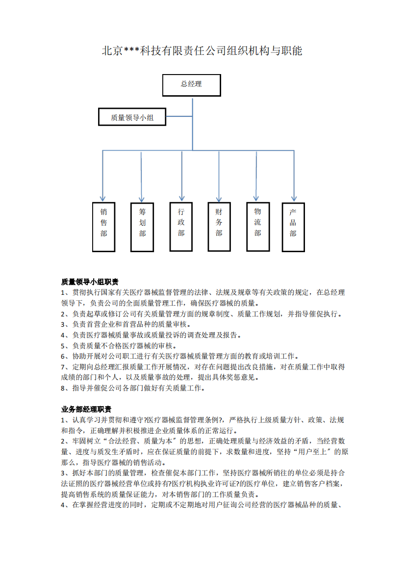 医疗器械申请材料-部门职能