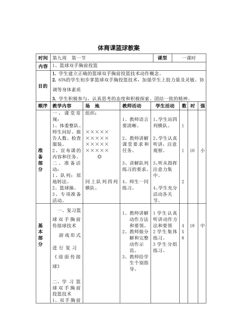 体育课篮球教案