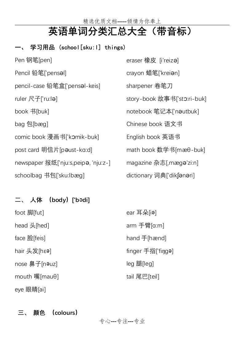 小学初中英语单词分类汇总大全(带音标)(共19页)