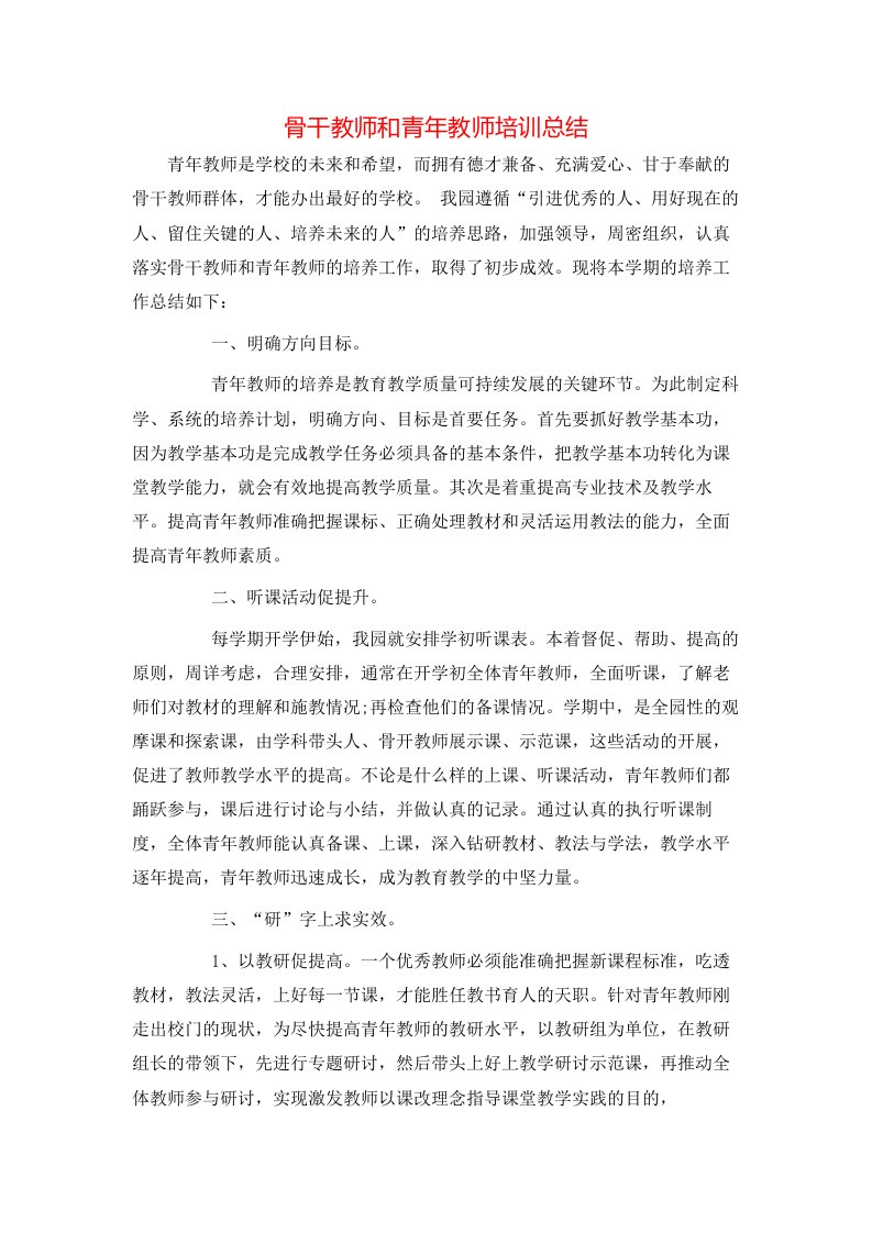 骨干教师和青年教师培训总结