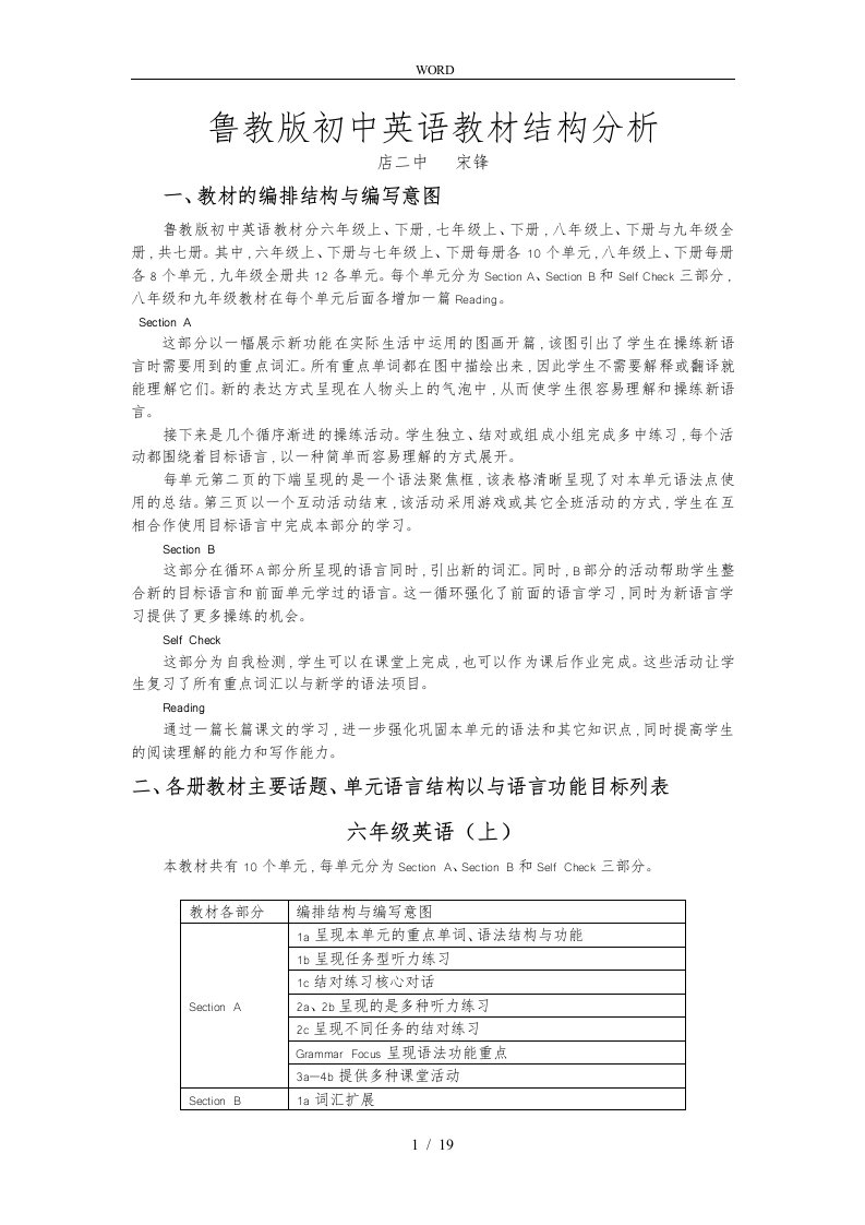 初中英语鲁教版教材分析报告