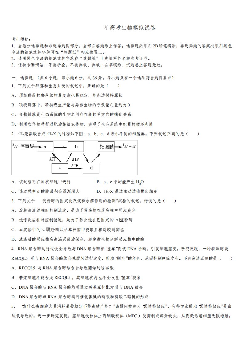 北京市西城区第14中学2022-2023学年高三下学期联考生物试题含解析