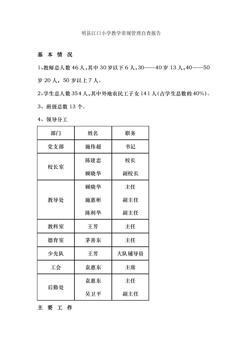 小学教学常规管理自查报告