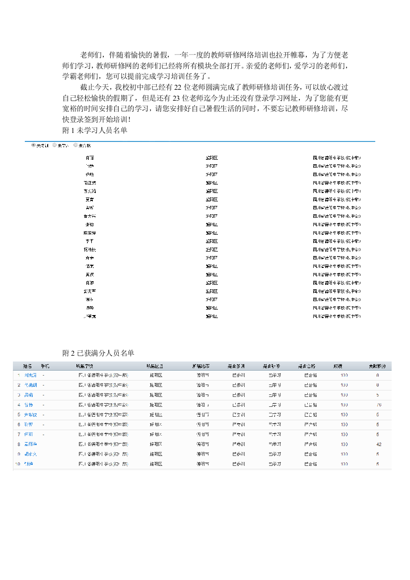 2016年德阳市中小学教师信息技术应用提升工程培训情况通报