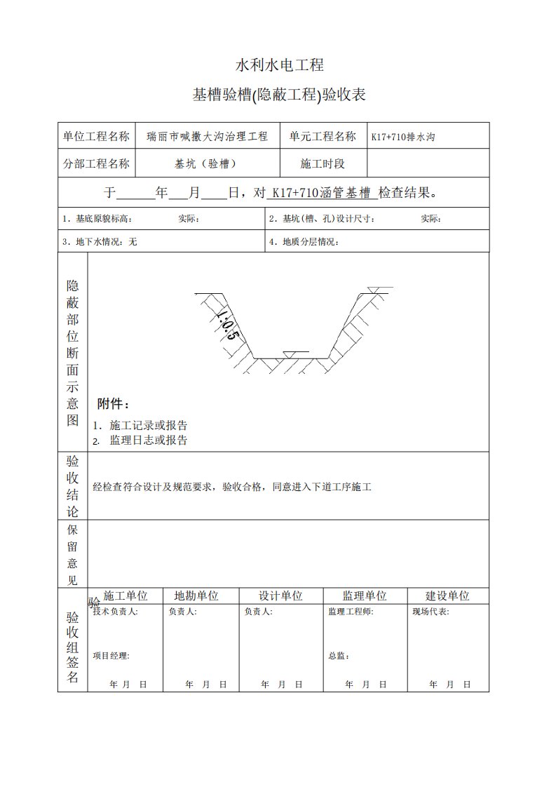 水利水电工程隐蔽工程验收记录排水沟