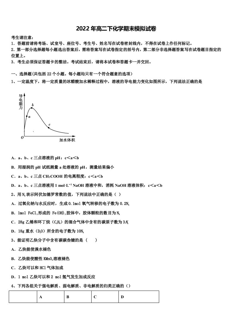 天津滨海新区大港第八中学2021-2022学年高二化学第二学期期末考试试题含解析