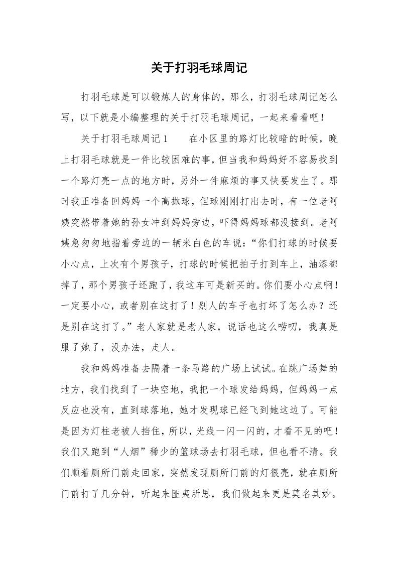 关于打羽毛球周记