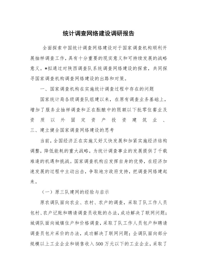 公文写作_调研报告_统计调查网络建设调研报告