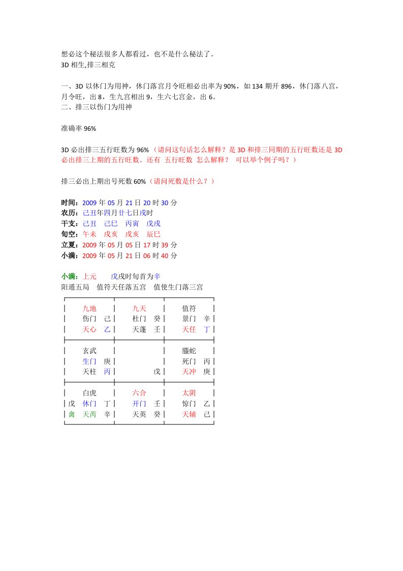 高手3D排三奇门遁甲预测秘绝