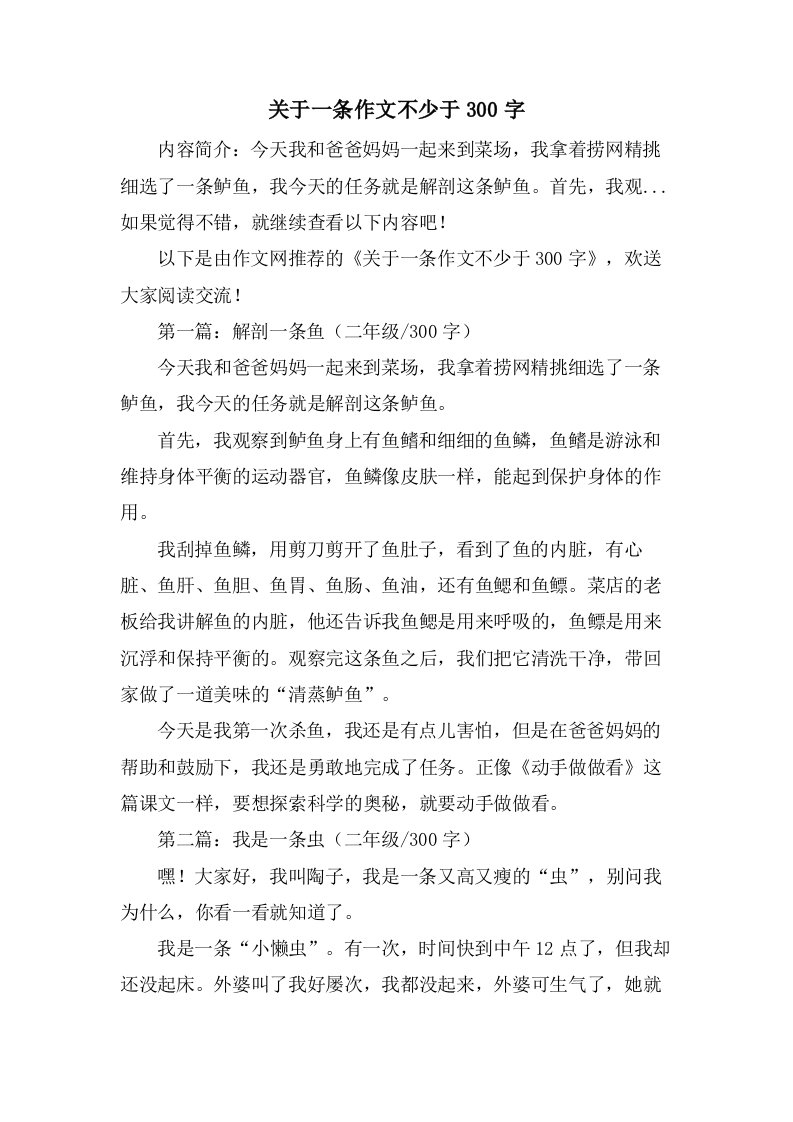 关于一条作文不少于300字