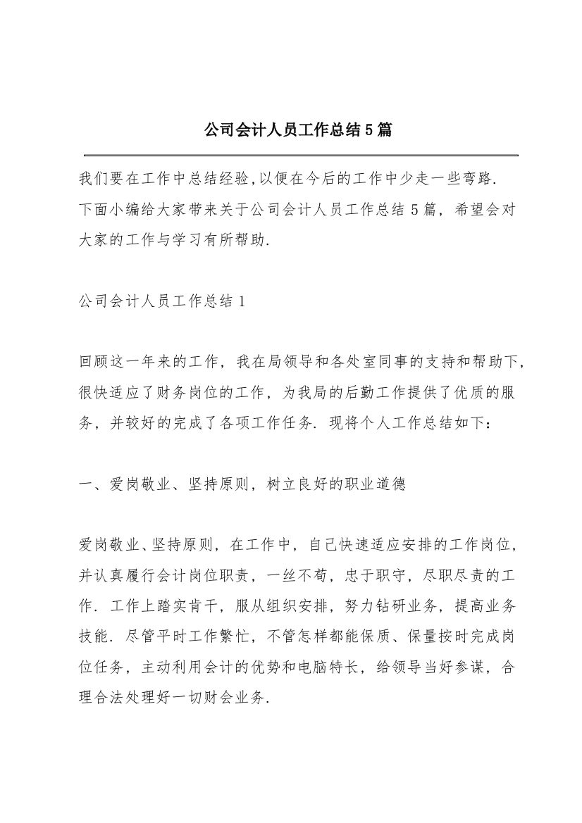 公司会计人员工作总结5篇