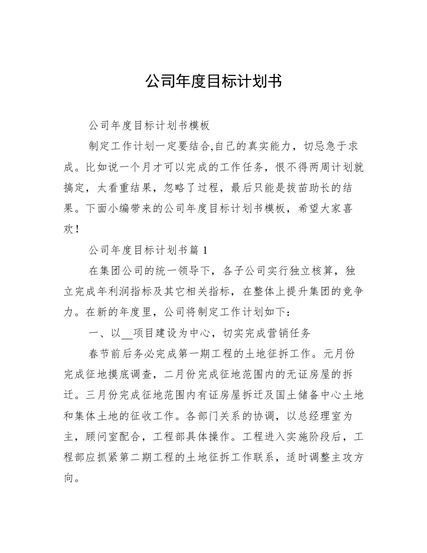 公司年度目标计划书