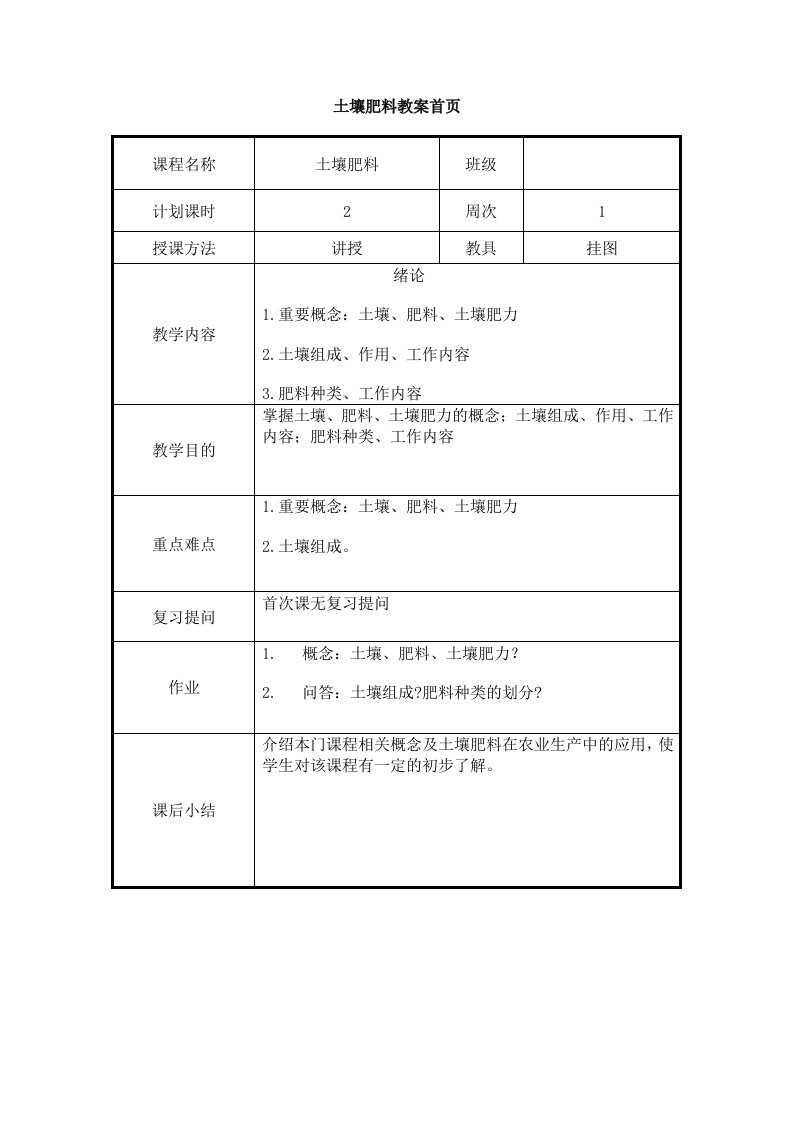 [农学]《土壤肥料学》教案