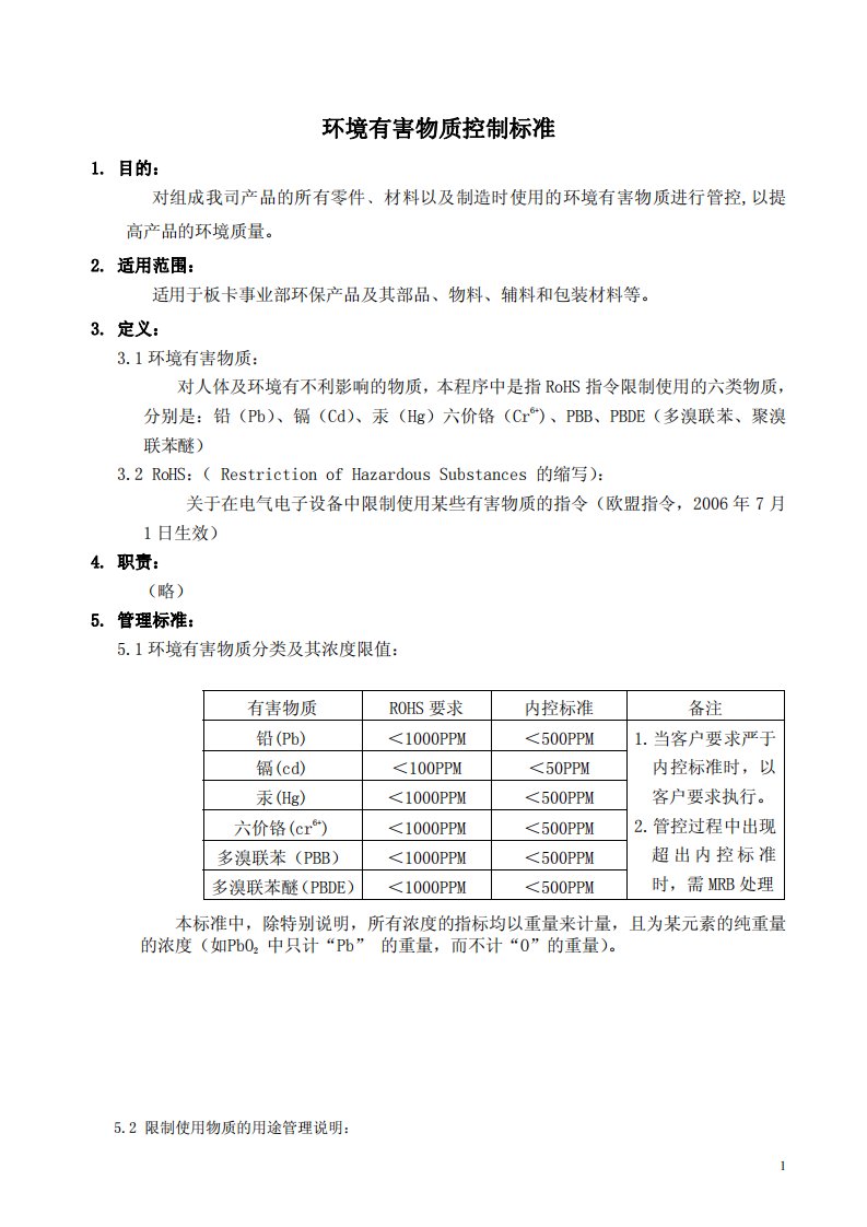 环境有害物质控制标准