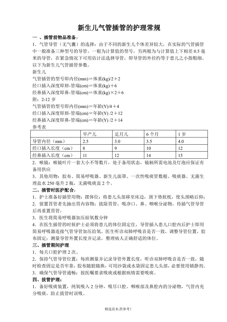 新生儿气管插管护理常规