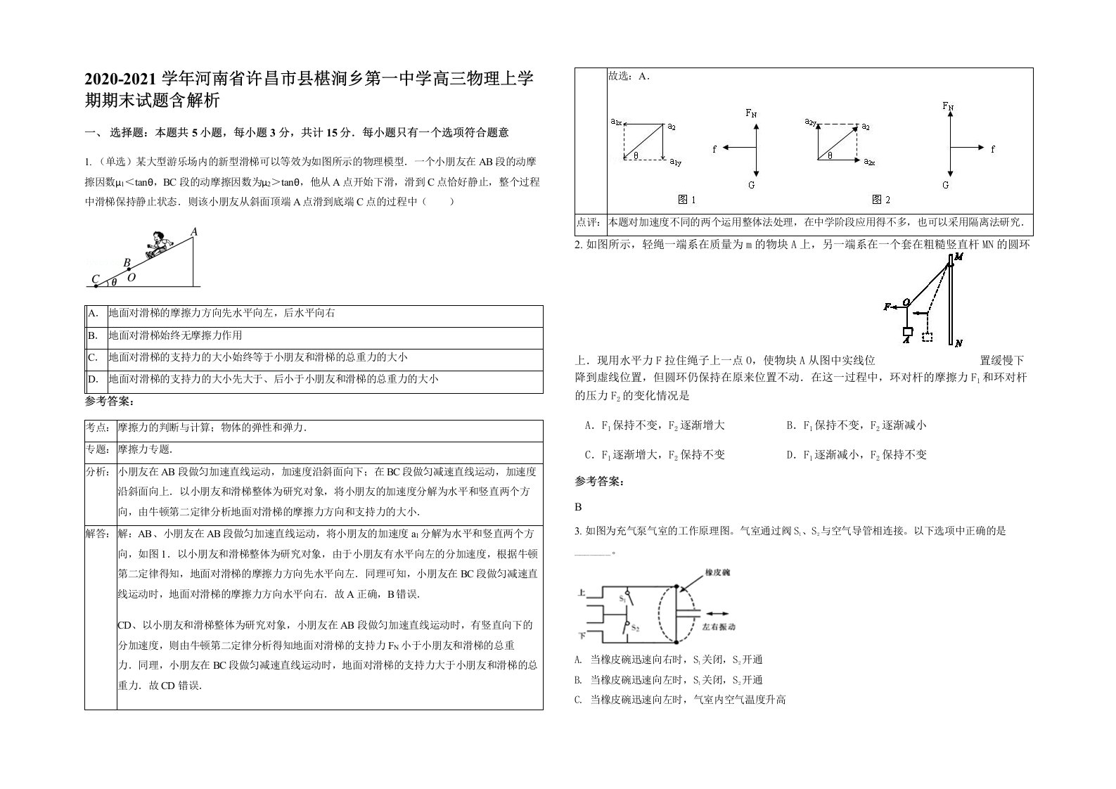 2020-2021学年河南省许昌市县椹涧乡第一中学高三物理上学期期末试题含解析