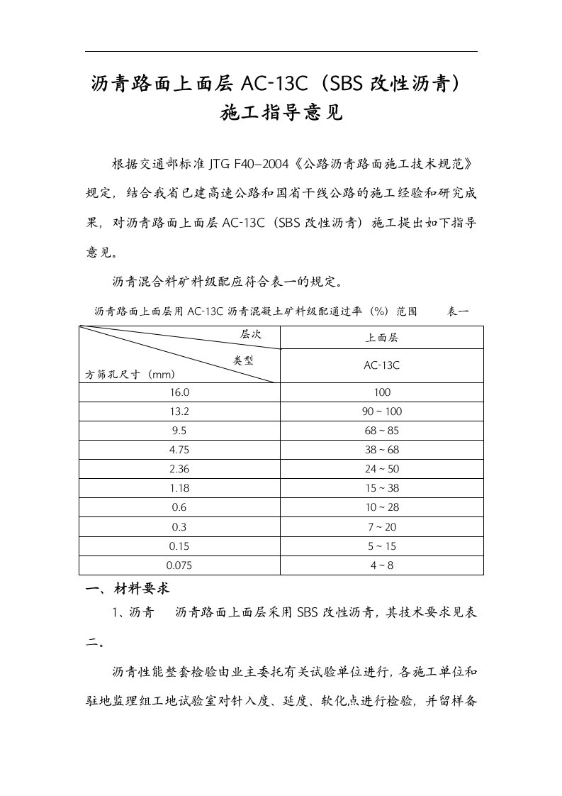 SBS改性沥青AC~13施工指导意见