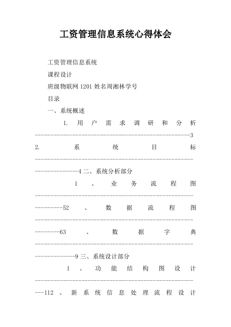 工资管理信息系统心得体会