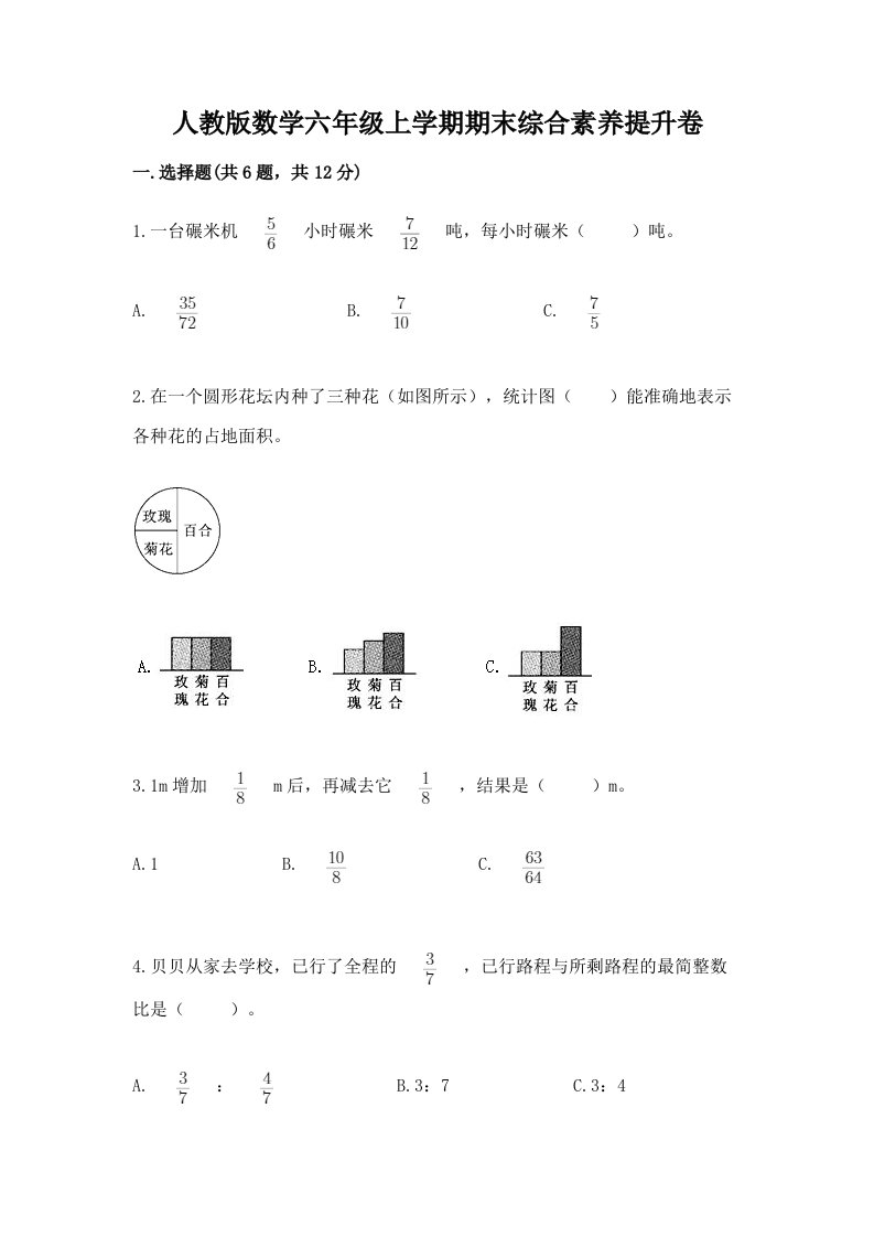 人教版数学六年级上学期期末综合素养提升卷【真题汇编】