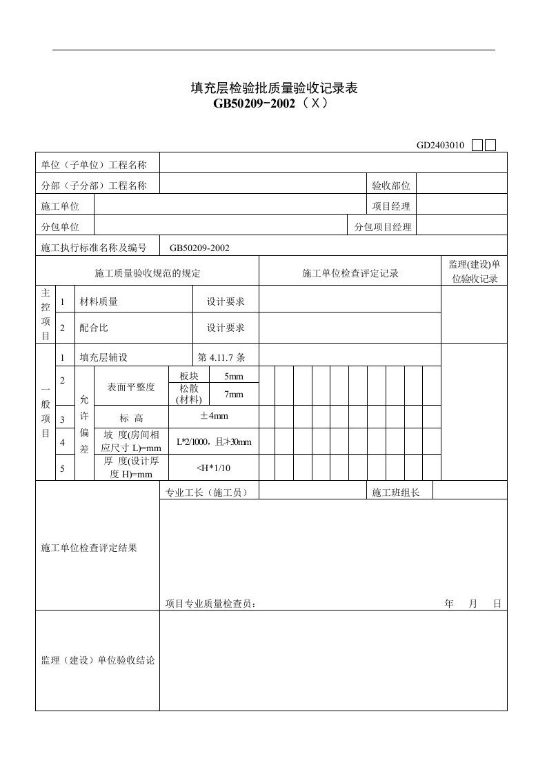 【管理精品】填充层检验批质量验收记录表Ⅹ