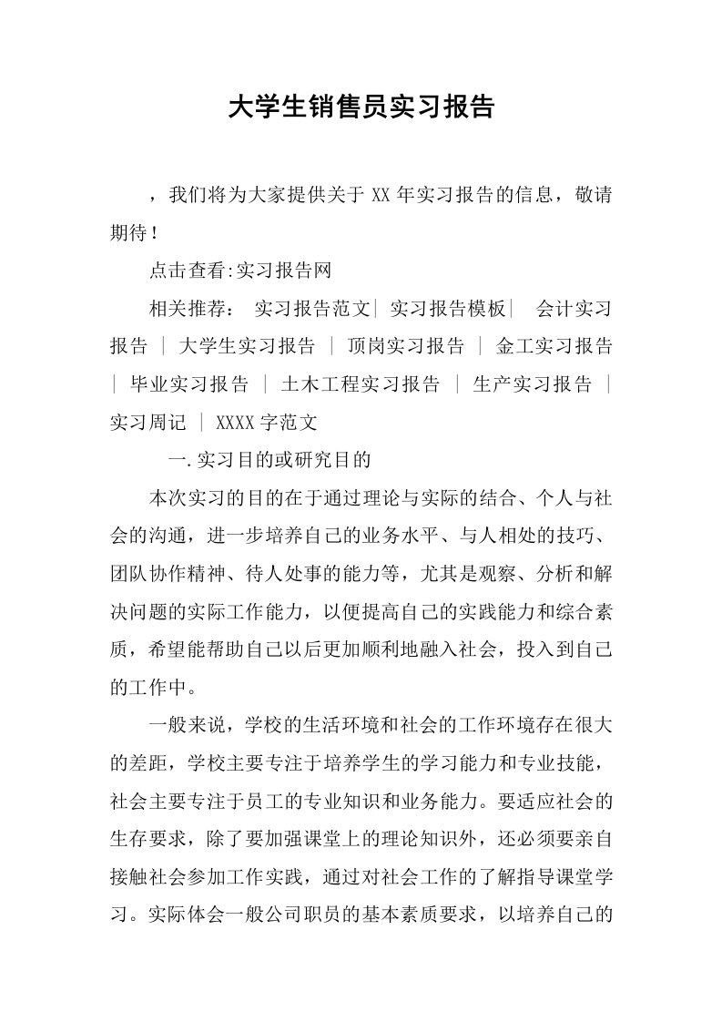 大学生销售员实习报告_2[范本]