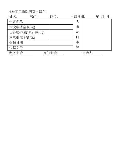 企业管理-4员工工伤医药费申请单